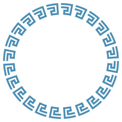 Greek ornament in meander style. Round vector outline frame for logo, stamp, print or engraving. Editable counter line