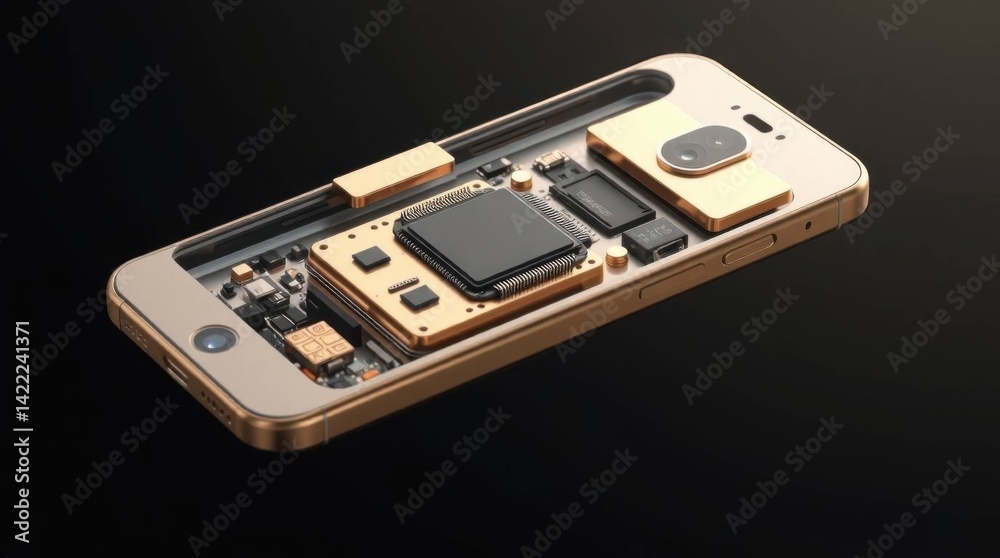 Poster Smartphone internal structure concept with CPU and camera technologies