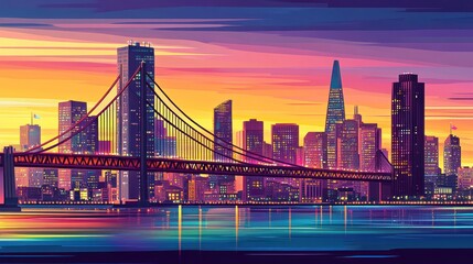 Vibrant Sunset San Francisco Skyline