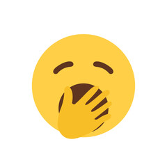 A yellow face with eyes closed and mouth wide open covered by a hand Yawning Face yawn vector emoji illustration tired sleepy