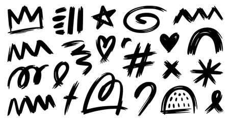 Bold Hand Drawn Marker Doodles and Abstract Icons Set