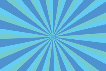 Blue sun ray vector background set. Sky blue radial beam sunrise or sunset light retro design illustration.