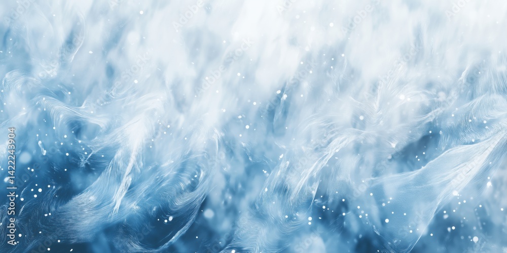 Poster abstract blue wave patterns with soft textures and floating particles in a dreamy atmosphere