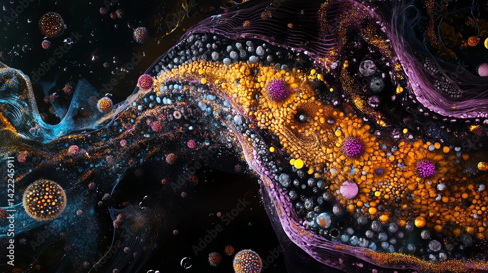 Fototapete flowing microscopic world visualization of abstract organic structures and bright colors