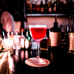 Cocktail in a dimly lit bar