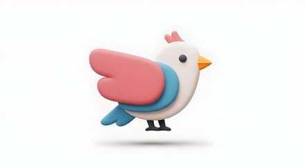 Fototapeta premium Playful Cartoon Bird with White Body, Blue Belly, and Pink Wings