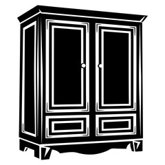 Monochrome Armoire Illustration with Intricate Framing and Traditional Design Elements