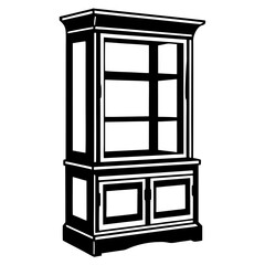 Elegant black and white display cabinet with glass shelves and lower storage