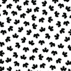 Fototapeta premium Black and White Maple Leaves Seamless Pattern with Minimalist Botanical Vector Design