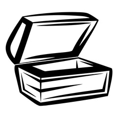 Stylized open wooden chest with strong bold outlines and a modern aesthetic