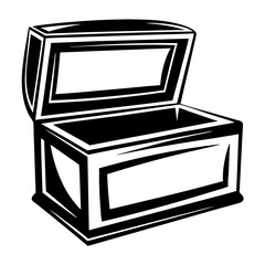 Stylized Black and White Illustration of an Opened Treasure Chest Isolated