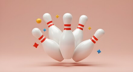 Cluster of White Bowling Pins with Playful Accents