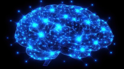 Obraz premium Illuminated brain network pulsing on a black expanse synapses ablaze with light