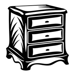 Monochrome vintage nightstand with three drawers, a classic furniture piece