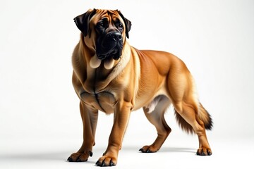 Obraz premium Majestic mastiff, powerful stance, white background, coat, animal, loyal