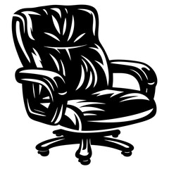 A Black and White Illustration of a Padded Office Chair on Wheels
