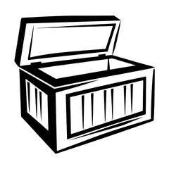 Simple black and white illustration of an open chest or trunk icon