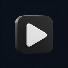 3D Black Play Button with White Triangle: Modern Media Icon on Dark Background