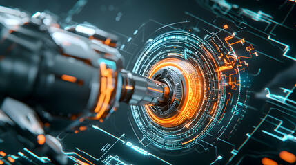 Futuristic tech design with glowing circuits and mechanical components. Use it for tech presentations or sci-fi visuals. A stunning digital art piece.