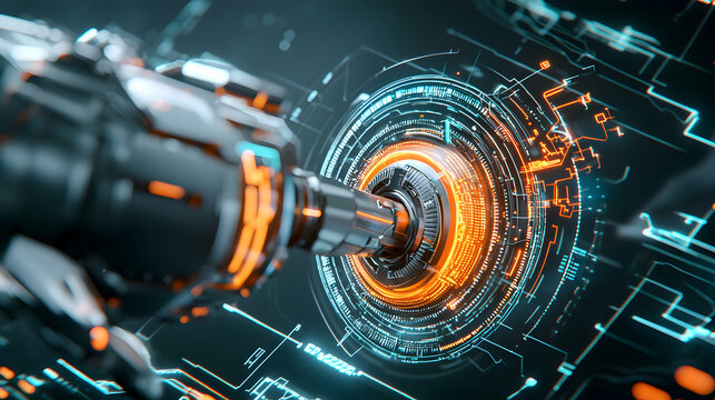 Futuristic tech design with glowing circuits and mechanical components. Use it for tech presentations or sci-fi visuals. A stunning digital art piece.