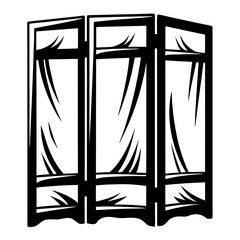 Black and white illustration of three panel room divider screen