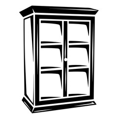 Stylized black and white vector illustration of a cabinet or display case