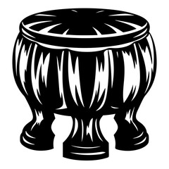Monochrome decorative stool with detailed carvings isolated on a white background