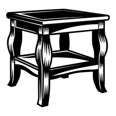 Elegant black and white drawing of a classic wooden side table