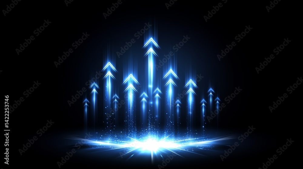 Leinwandbilder series of arrows are lit up in blue, creating a sense of upward motion and progress. the image conve