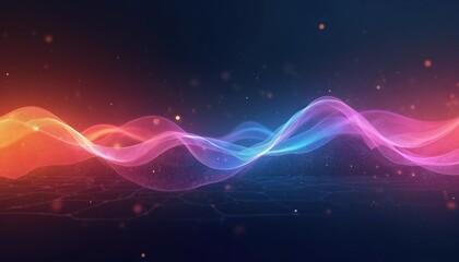 Fototapeta premium Dynamic illustration abstract sound wave. Vibrant color gradient orange to blue, pink. Represents audio frequency, music, pulse, rythm, beat. Tech, innovation, graphic design for presentations,