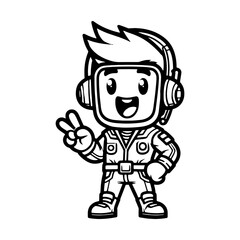 Cartoon Astronaut Character with Peace Sign