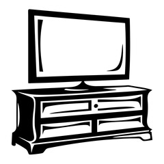 Illustration of a flat screen television sitting on top of a cabinet