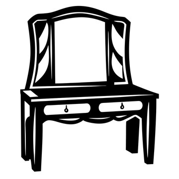 recommend clip art: Antique Vanity Table with Mirror and Two Drawers in Black Silhouette