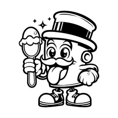 Cartoon Ice Cream Character with Mustache and Top Hat