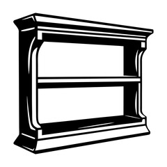 Twoshelf decorative wooden bookcase, black and white illustration of home furnishing