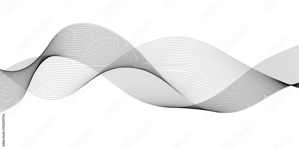 Poster grey and white abstract wavy flowing particles. white paper wave and curve line background. digital 