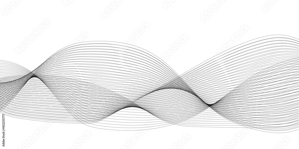 Poster vector wavy grey lines flowing smooth curve black gradient color on transparent background in concep