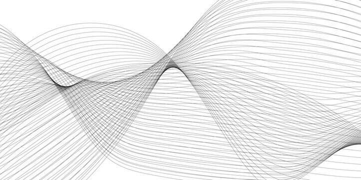 Wavy business curve lines on transparent background. Abstract ocean wave line background. Wave swirl, frequency sound wave, twisted curve lines with blend effect. Vector illustration.