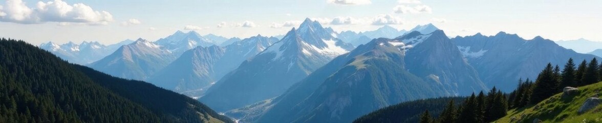 Fototapeta premium Panoramic mountain range, shallow depth of field , color, outdoor
