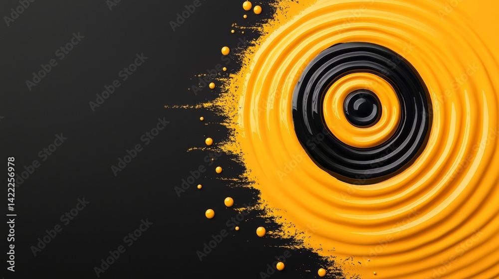 Aufkleber splash of paint with a black and yellow swirl in the center. the swirl is surrounded by yellow paint