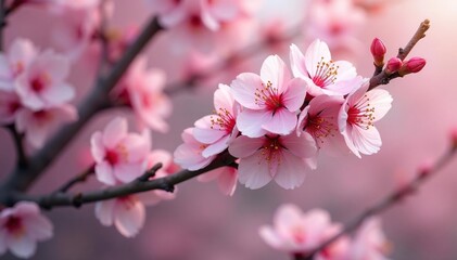 Obraz premium Delicate pink sakura blossoms, intricate branch pattern, blossom pattern, wallpaper