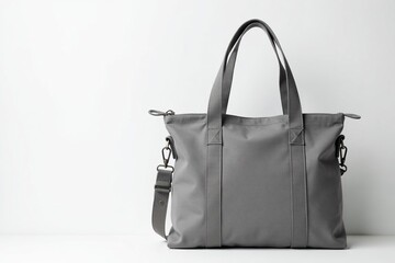Stylish grey canvas shoulder bag, clean white backdrop , shoulder bag, handbag