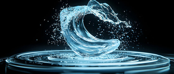 A captivating artwork showcasing water in motion. The image portrays a dynamic water splash enhancing its use in promotional materials or website graphics.