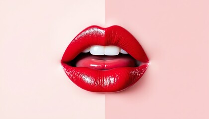 Obraz premium Stylish lips with glossy red lipstick.