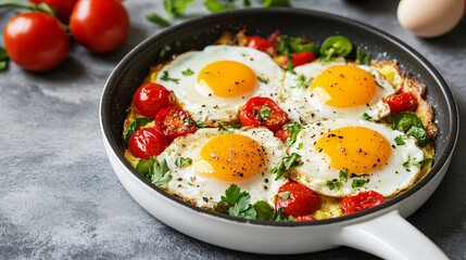Delicious breakfast frittata with eggs and tomatoes home kitchen food photography cozy atmosphere top view culinary delight