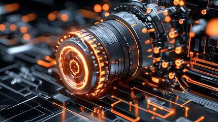 Fototapeta premium A futuristic high-tech device glowing with orange light. Perfect for sci-fi visualizations or representing advanced technology concepts. Use in projects about innovation.