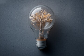 A single, clear glass lightbulb containing a tiny, intricate, glowing filament shaped like a branching tree or neural network.