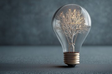 A single, clear glass lightbulb containing a tiny, intricate, glowing filament shaped like a branching tree or neural network.