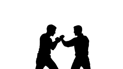 Family conflicts between two men fighting in silhouette style

