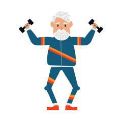 Men's tracksuit in retro style 80s 90s. Old man plays sports for health